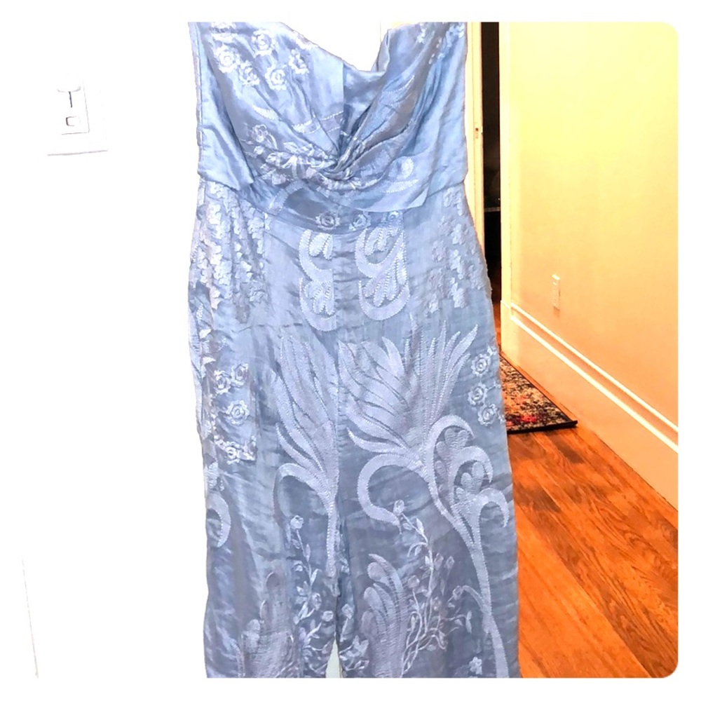 Anthropologie light blue embroider jumpsuit